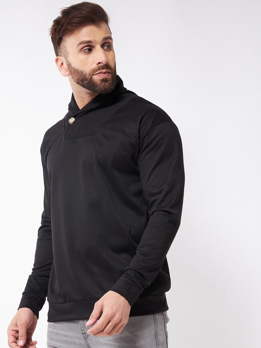 Black Full Sleeve High Neck Cotton T-Shirt
