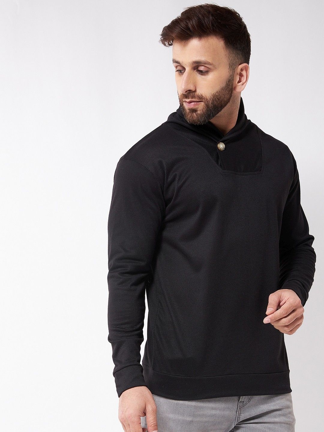 Black Full Sleeve High Neck Cotton T-Shirt