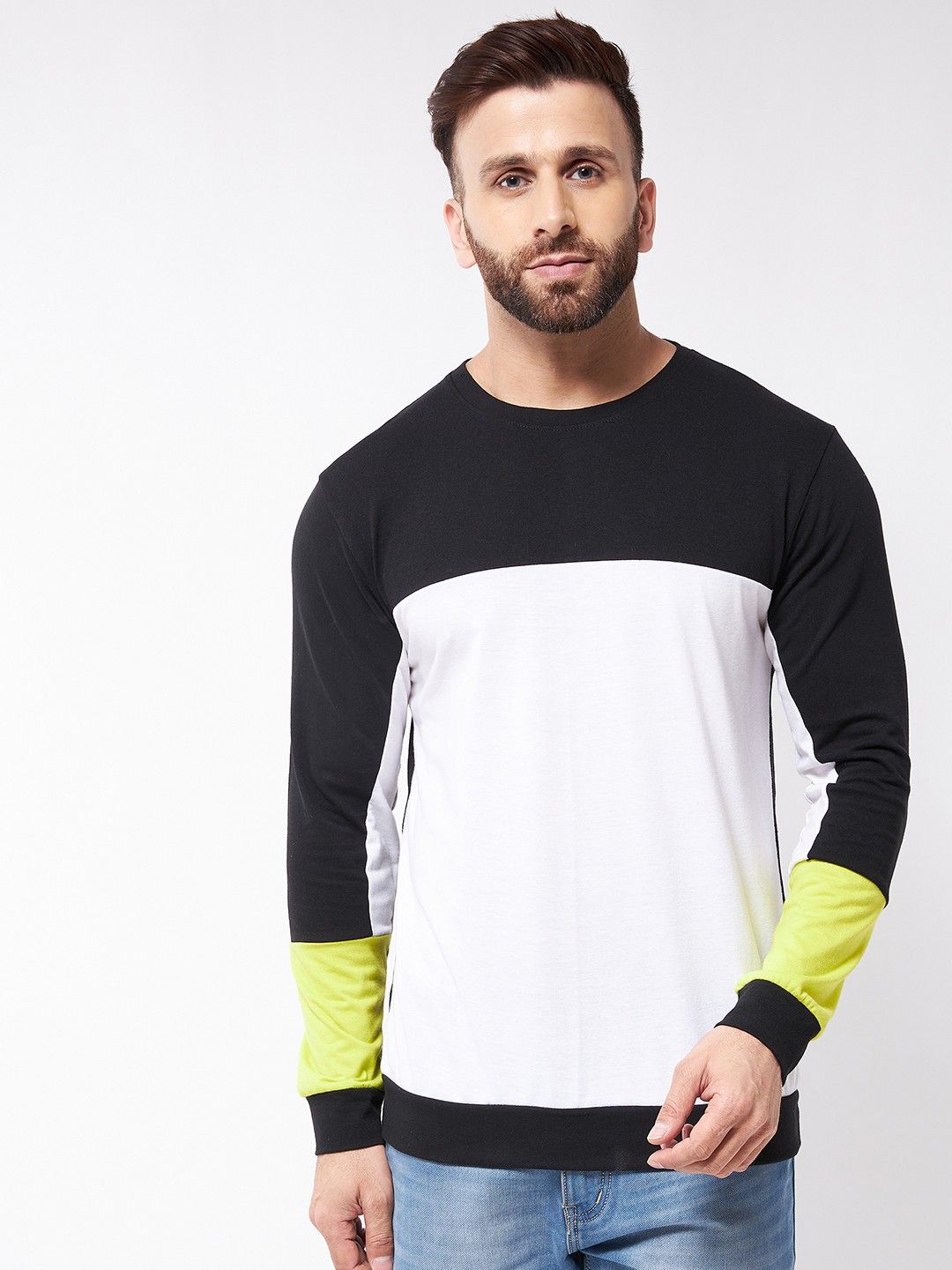 White Black Full Sleeve Oversized Cotton T-Shirt