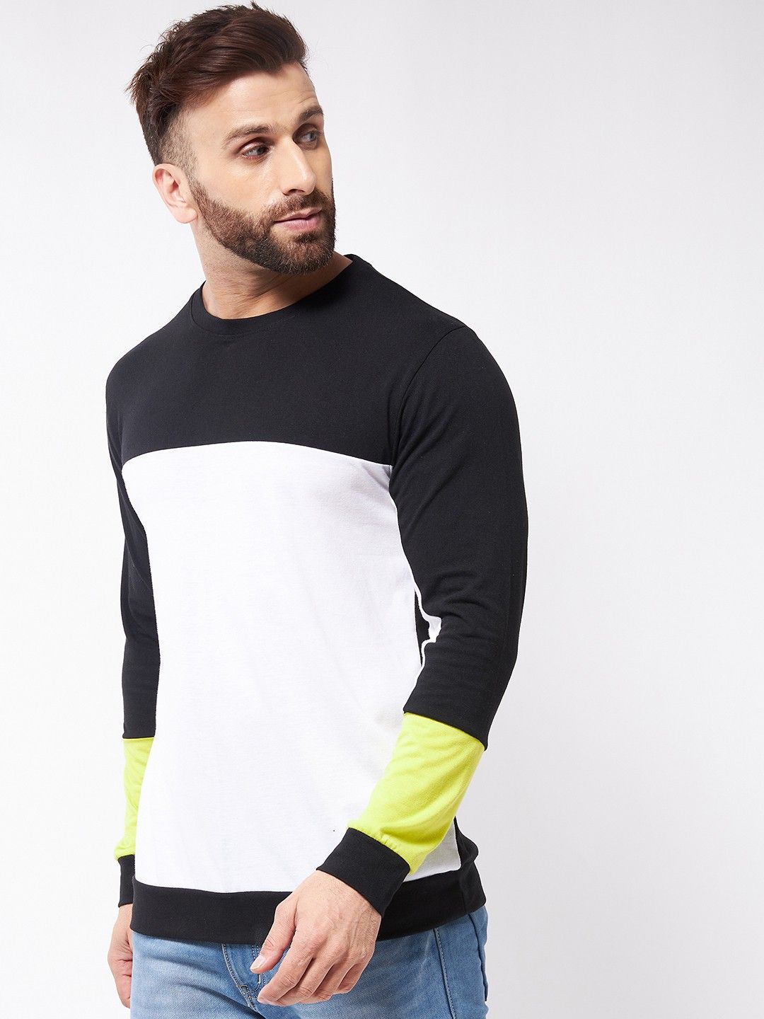 White Black Full Sleeve Oversized Cotton T-Shirt