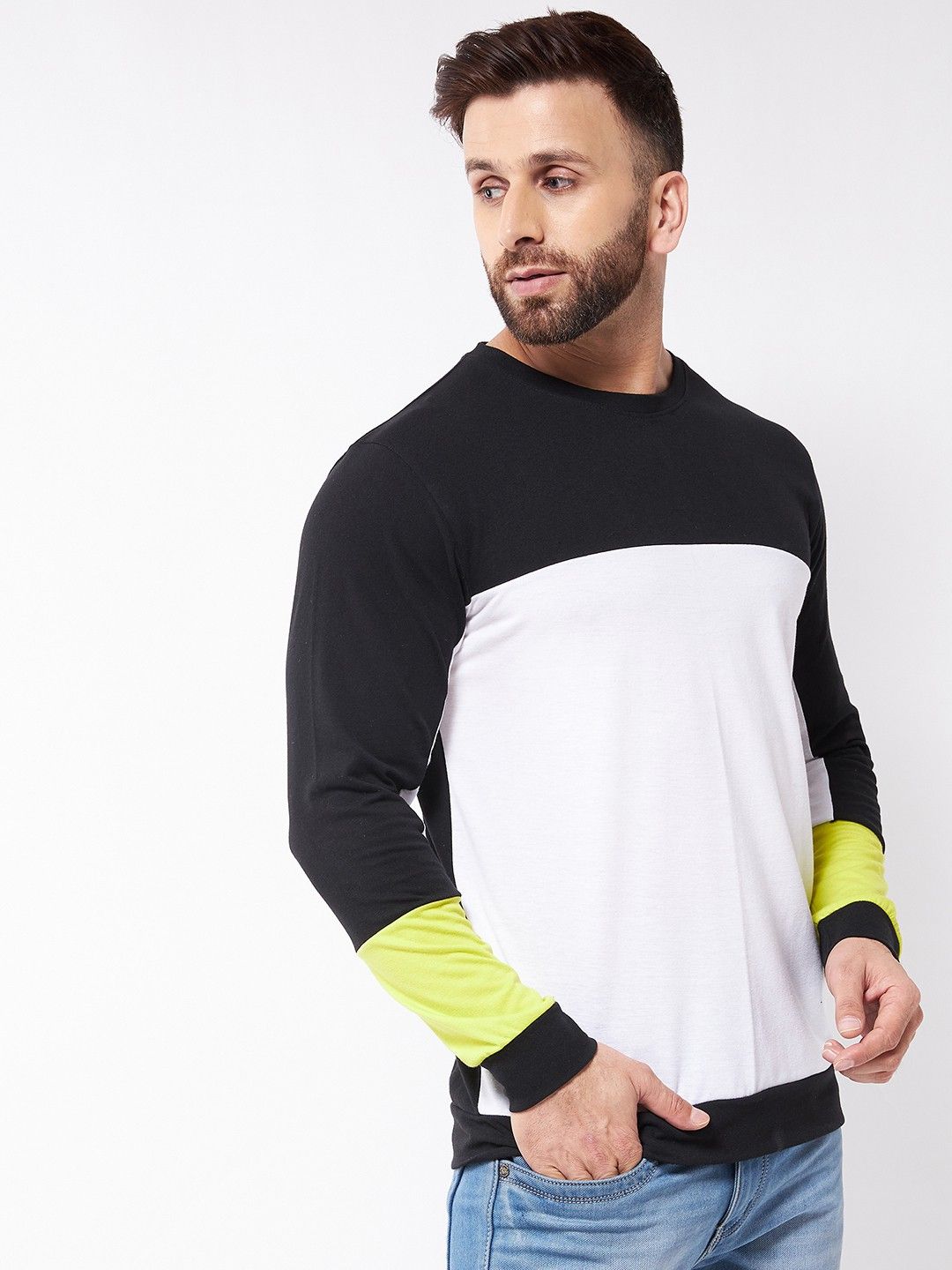 White Black Full Sleeve Oversized Cotton T-Shirt