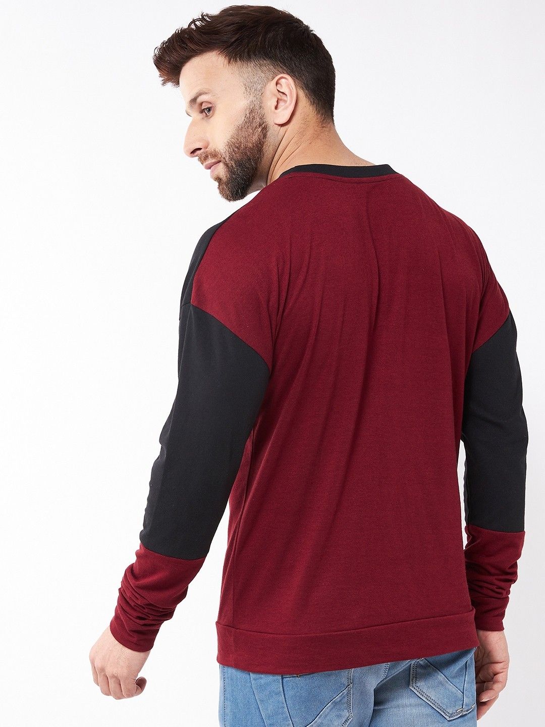 Maroon Black Full Sleeve Cotton Oversized Cotton T-Shirt