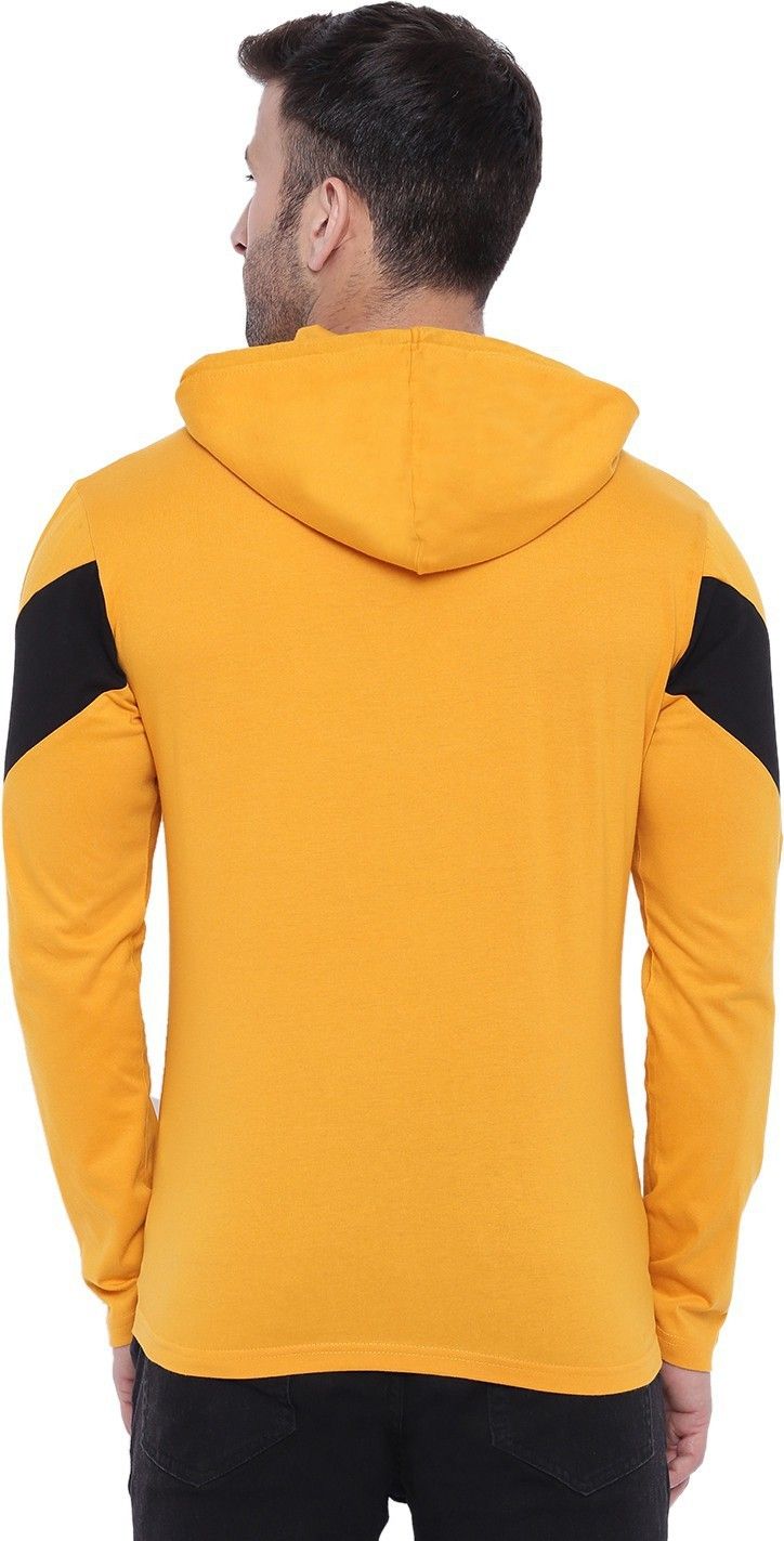 Yellow Full Sleeve Color Blocked Hooded Cotton T-Shirt