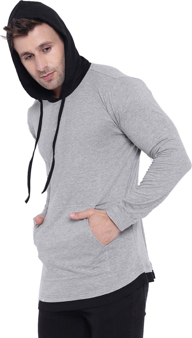 Grey Melange Hooded Kangaroo Pocket T-Shirt
