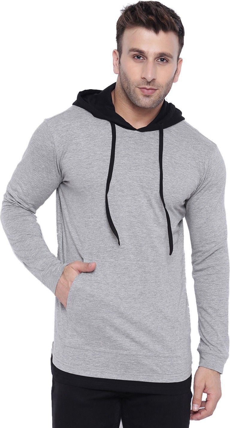 Grey Melange Hooded Kangaroo Pocket T-Shirt