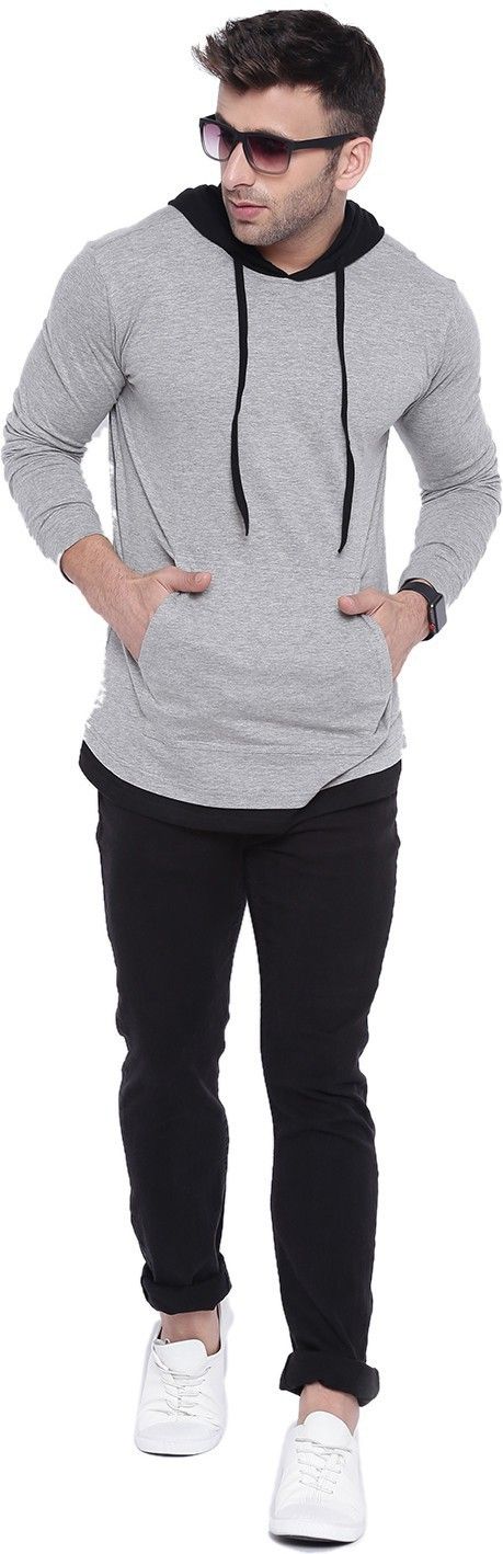 Grey Melange Hooded Kangaroo Pocket T-Shirt