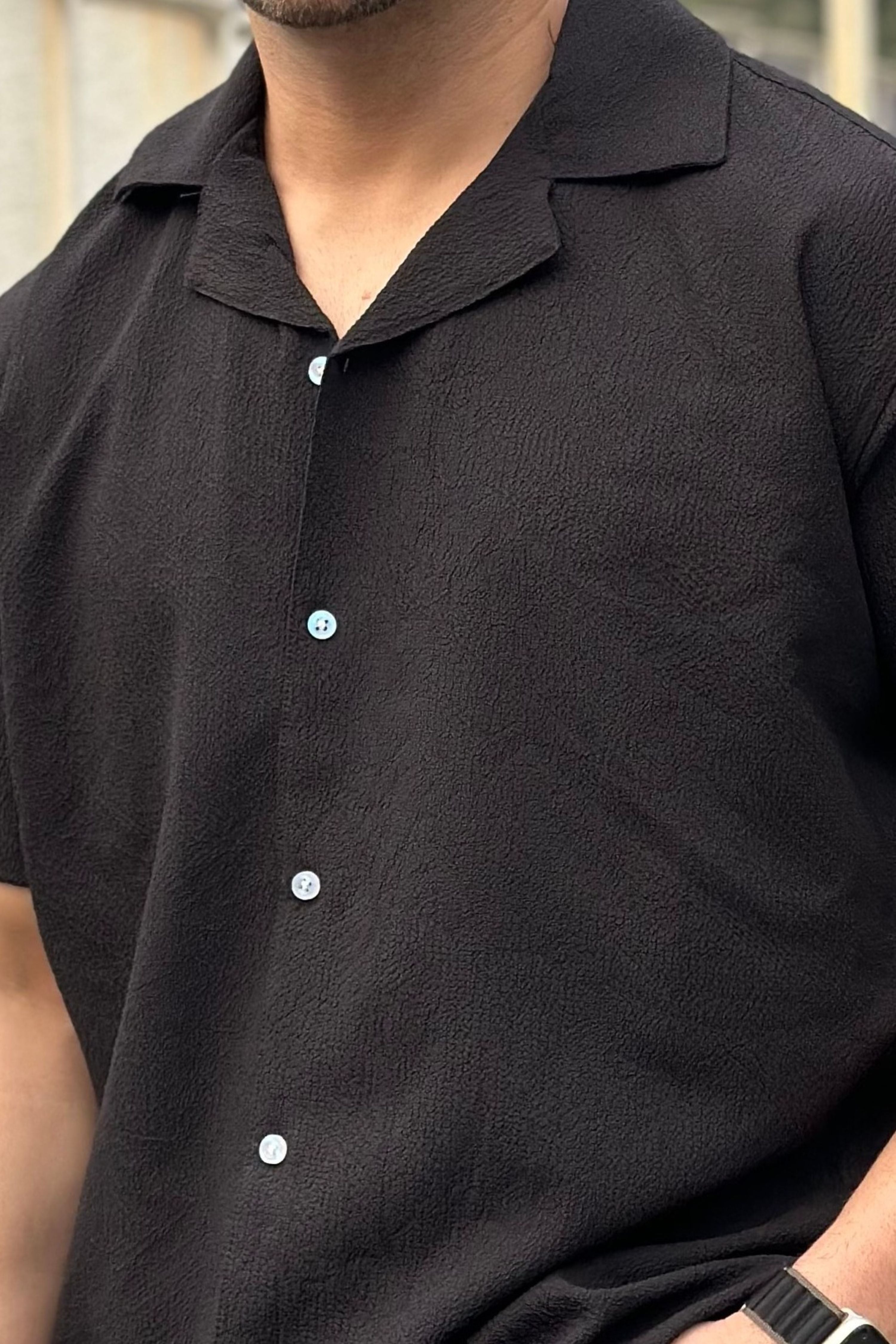 Black Oversized Self Design Shirt