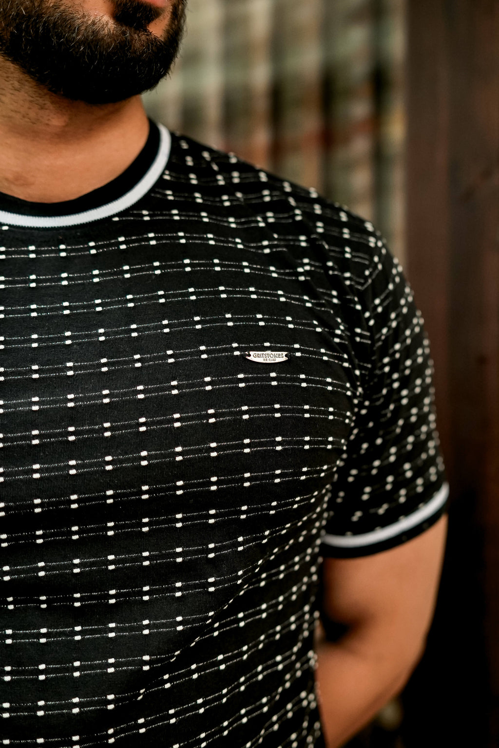 Black Self Design Round Neck T-Shirt