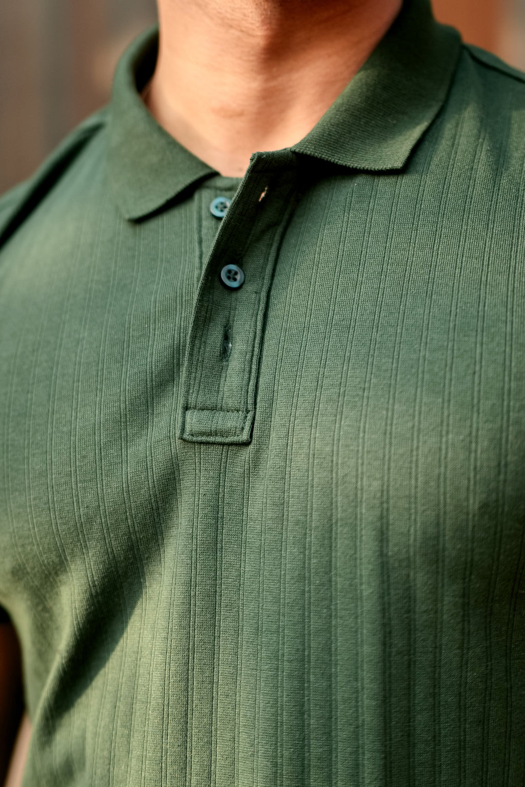 Olive Drop Needle Placket Polo Collar T-Shirt