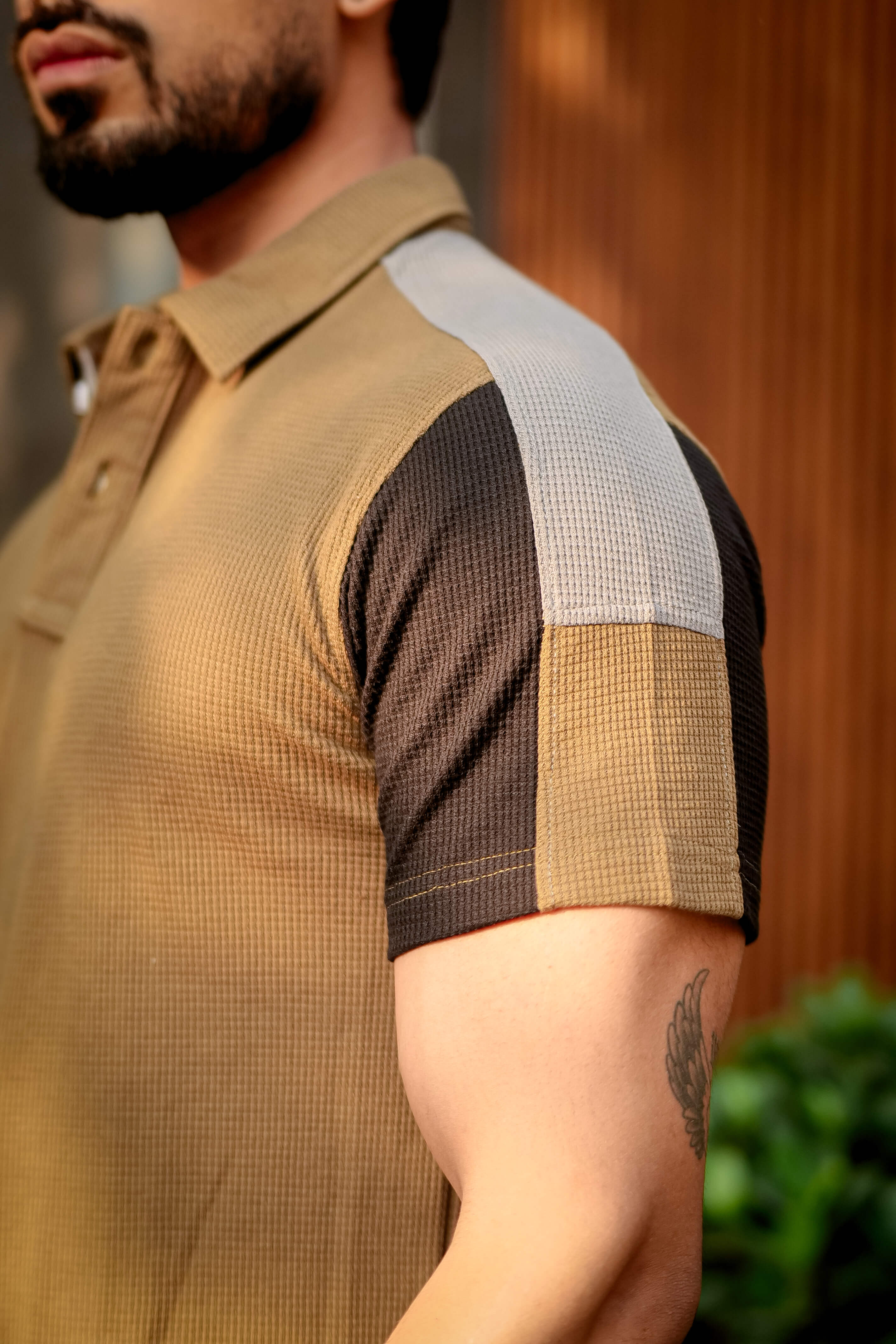 Golden Color Block Waffle Polo T-Shirt
