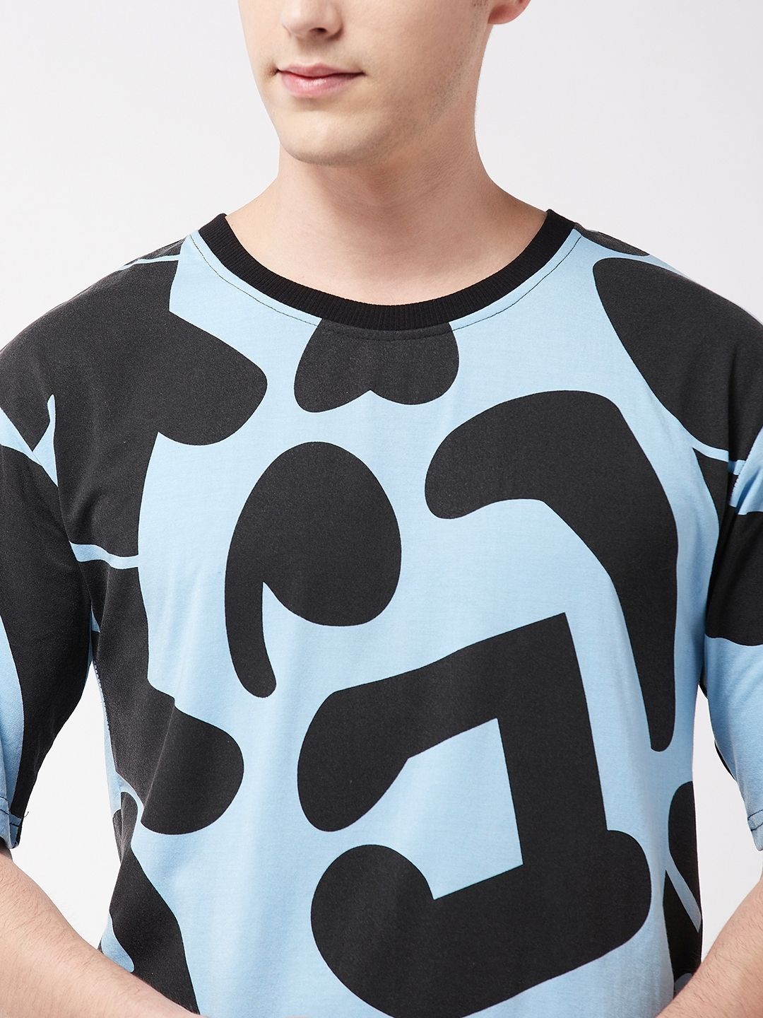 Blue Animal Printed Half Sleeve Oversized T-Shirt