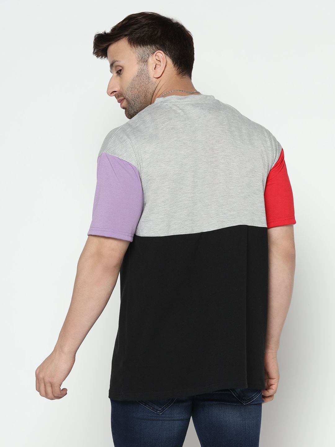 Grey Colorblocked Half Sleeve Oversized T-Shirt