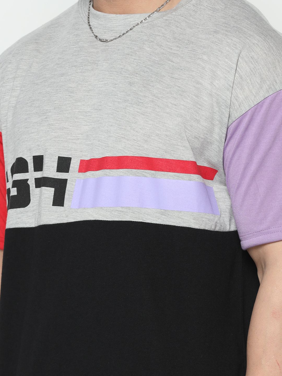 Grey Colorblocked Half Sleeve Oversized T-Shirt