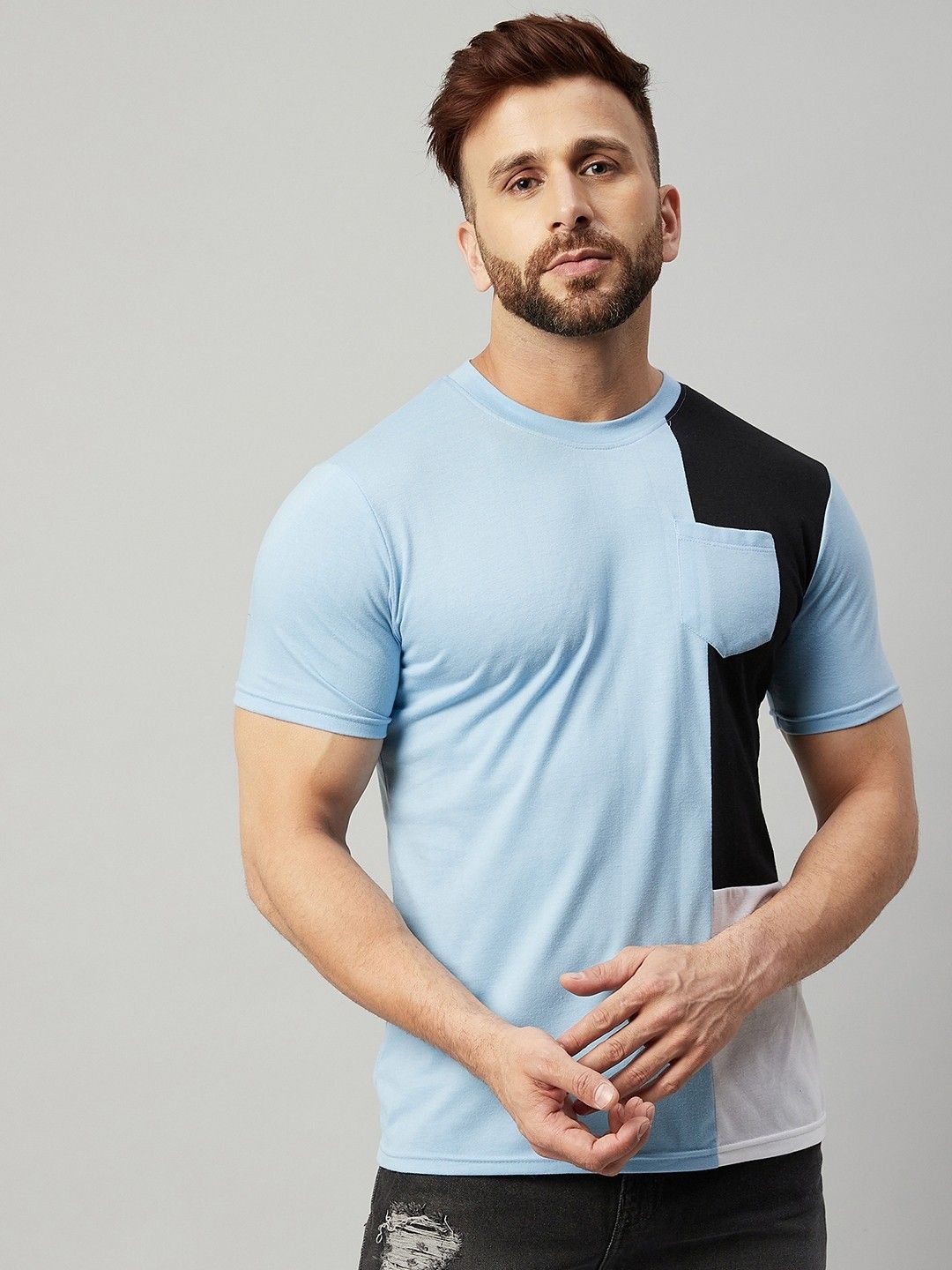 Sky Blue Men Half Sleeve Cotton T-Shirt