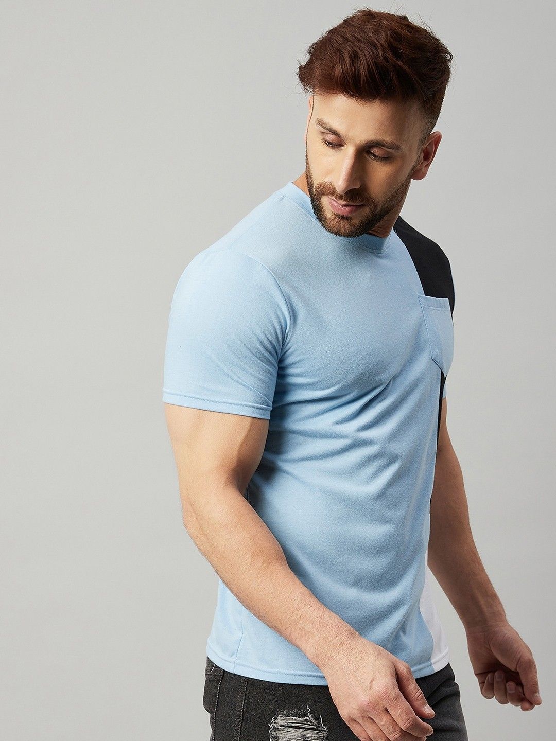 Sky Blue Men Half Sleeve Cotton T-Shirt