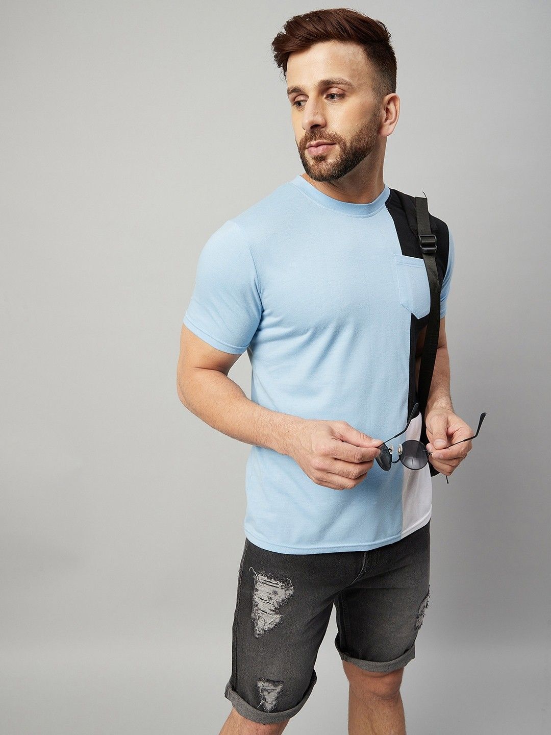 Sky Blue Men Half Sleeve Cotton T-Shirt
