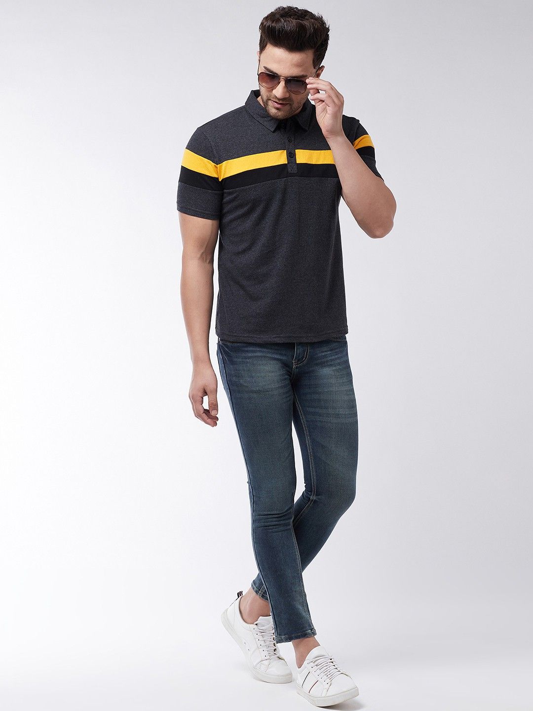 Anthra Men Color Blocked Polo T-Shirt