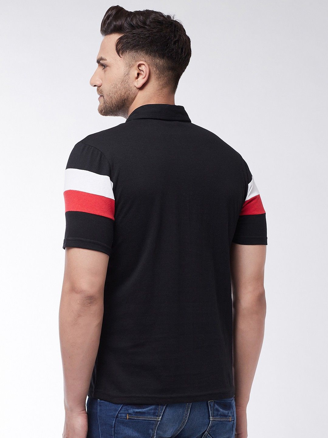 Black Men Half Sleeve Color Blocked Polo T-Shirt