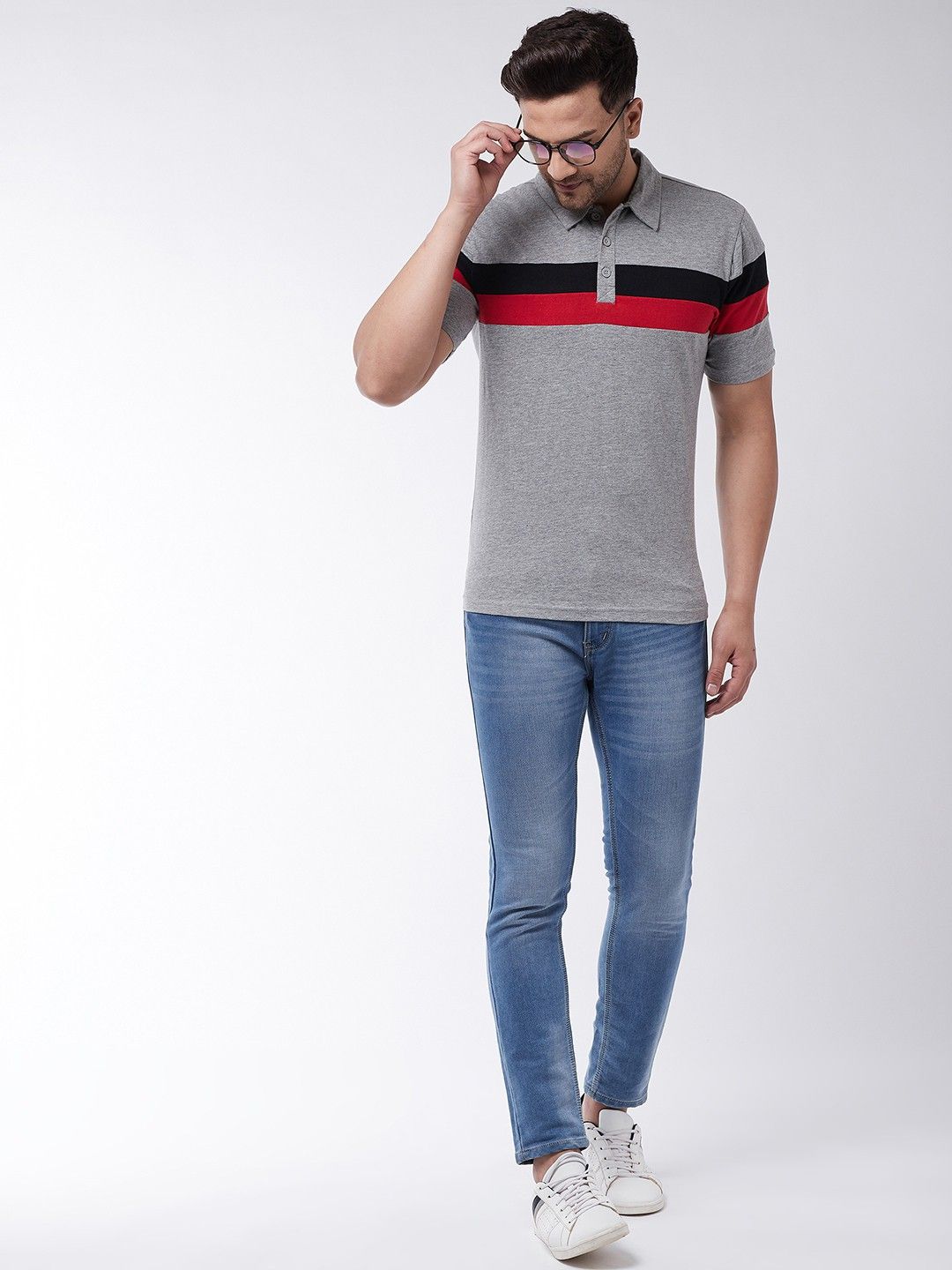 Grey Melange Men Half Sleeve Polo T-Shirt