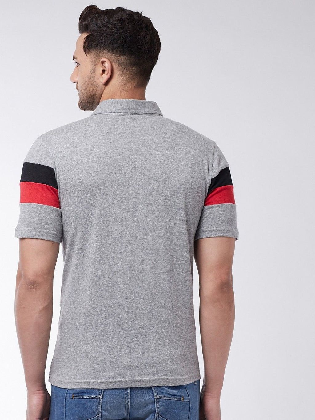 Grey Melange Men Half Sleeve Polo T-Shirt