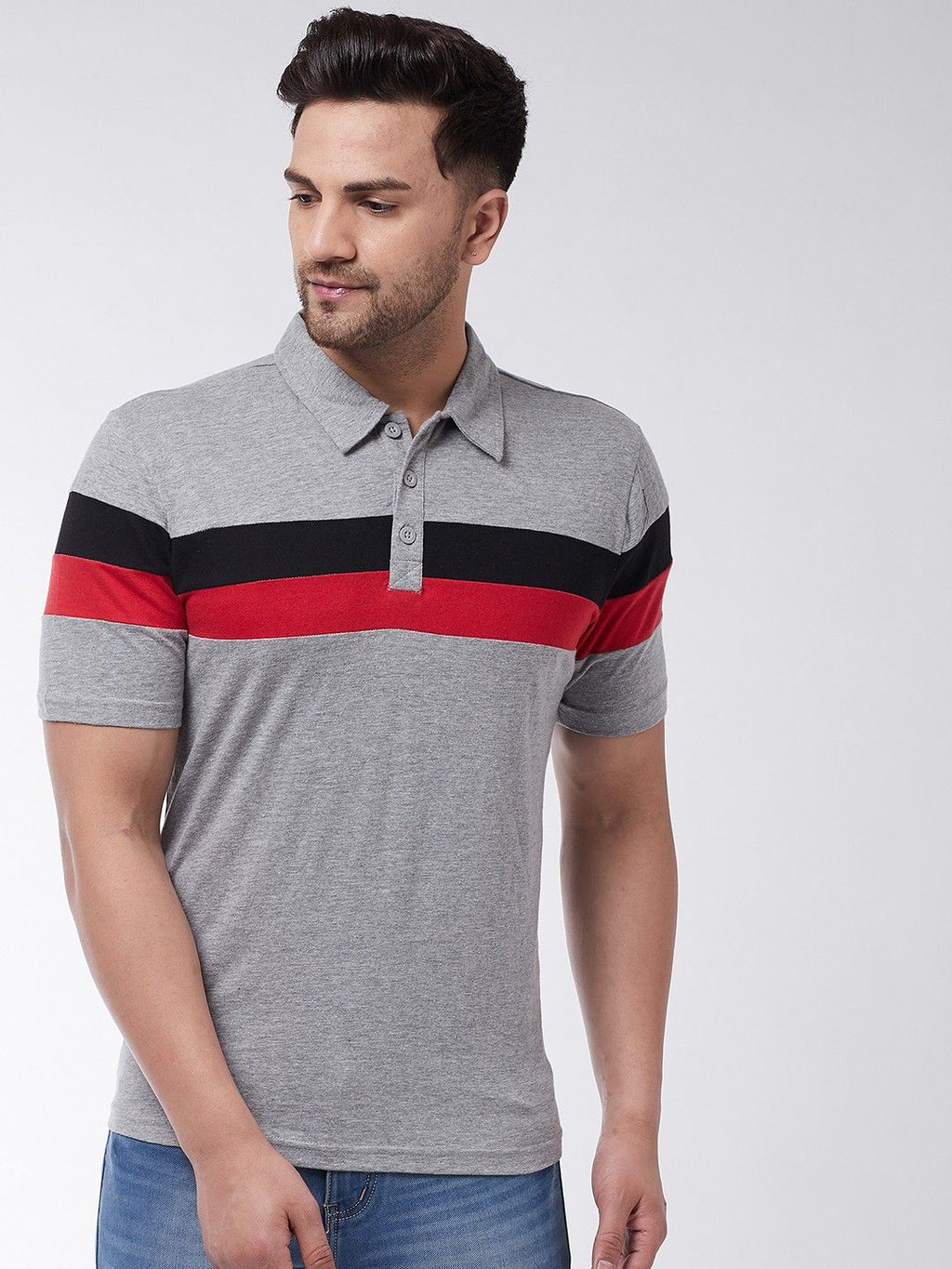 Grey Melange Men Half Sleeve Polo T-Shirt