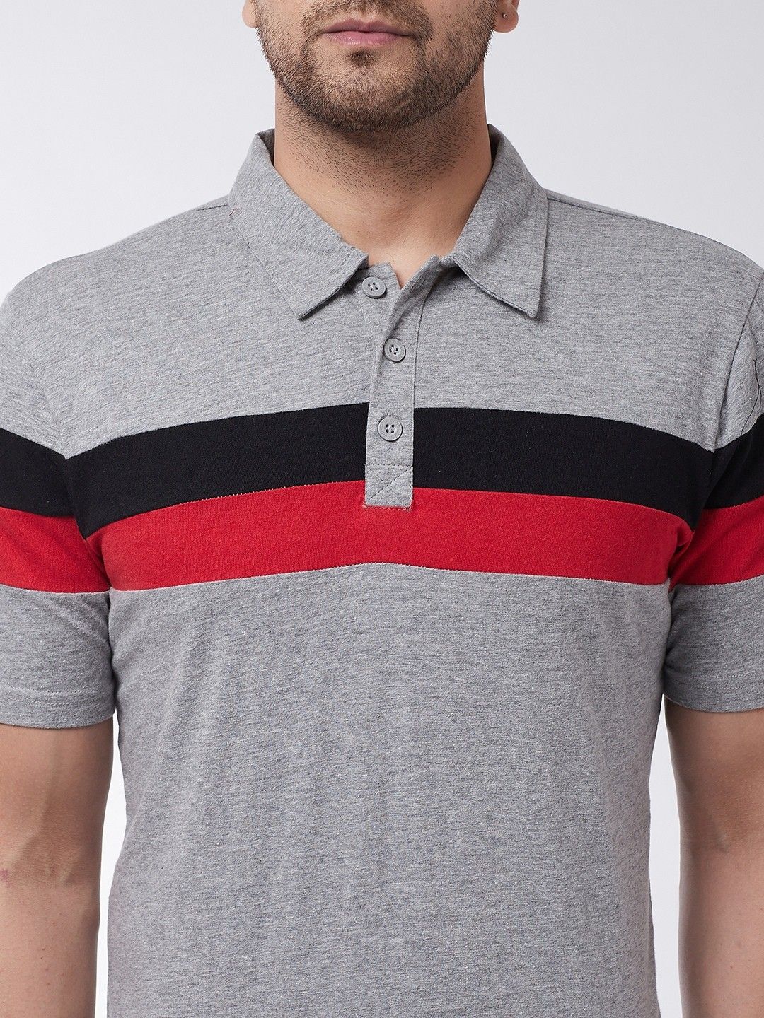 Grey Melange Men Half Sleeve Polo T-Shirt