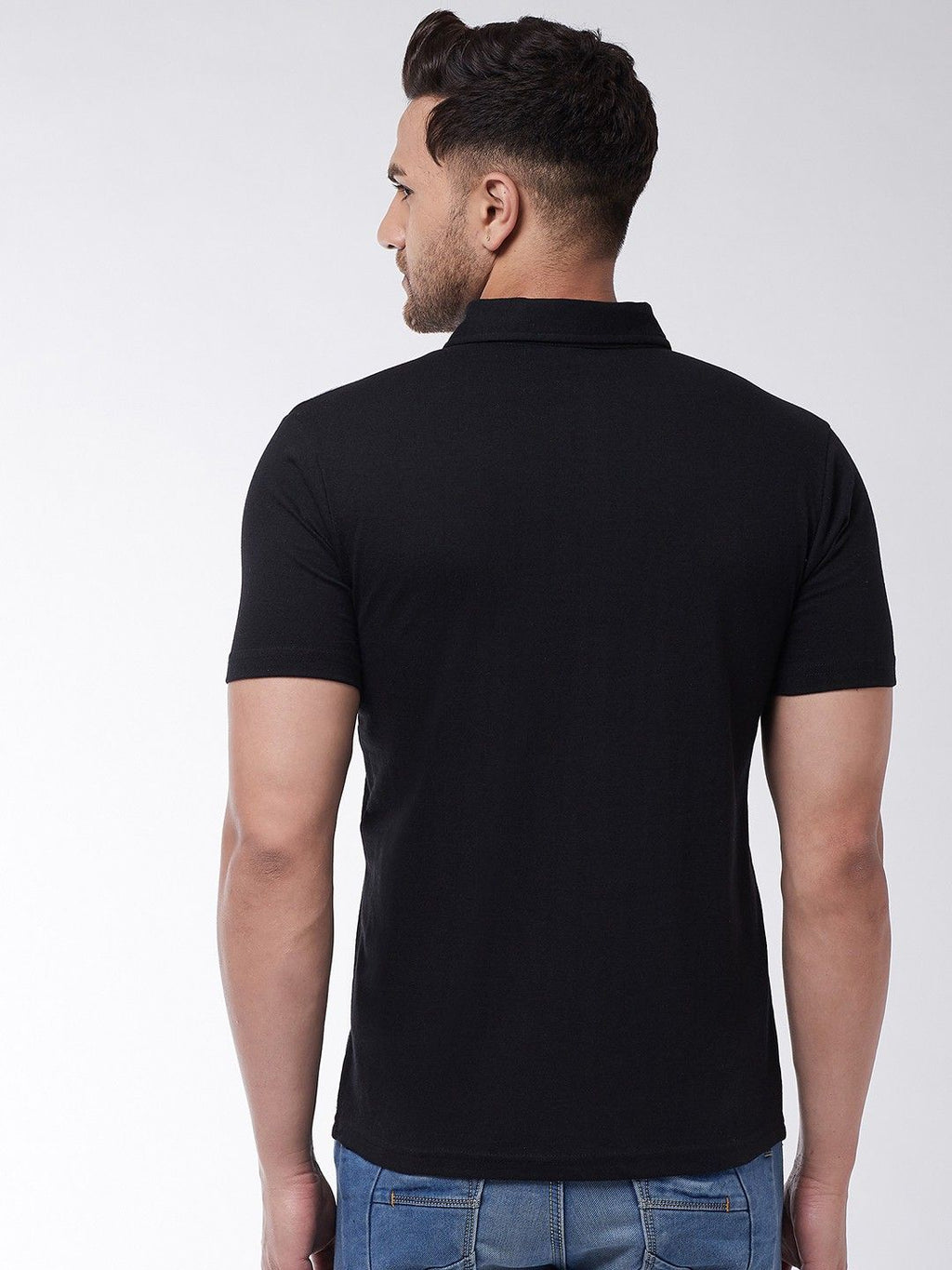 Black Grey Men Cotton Knit Polo T-Shirt