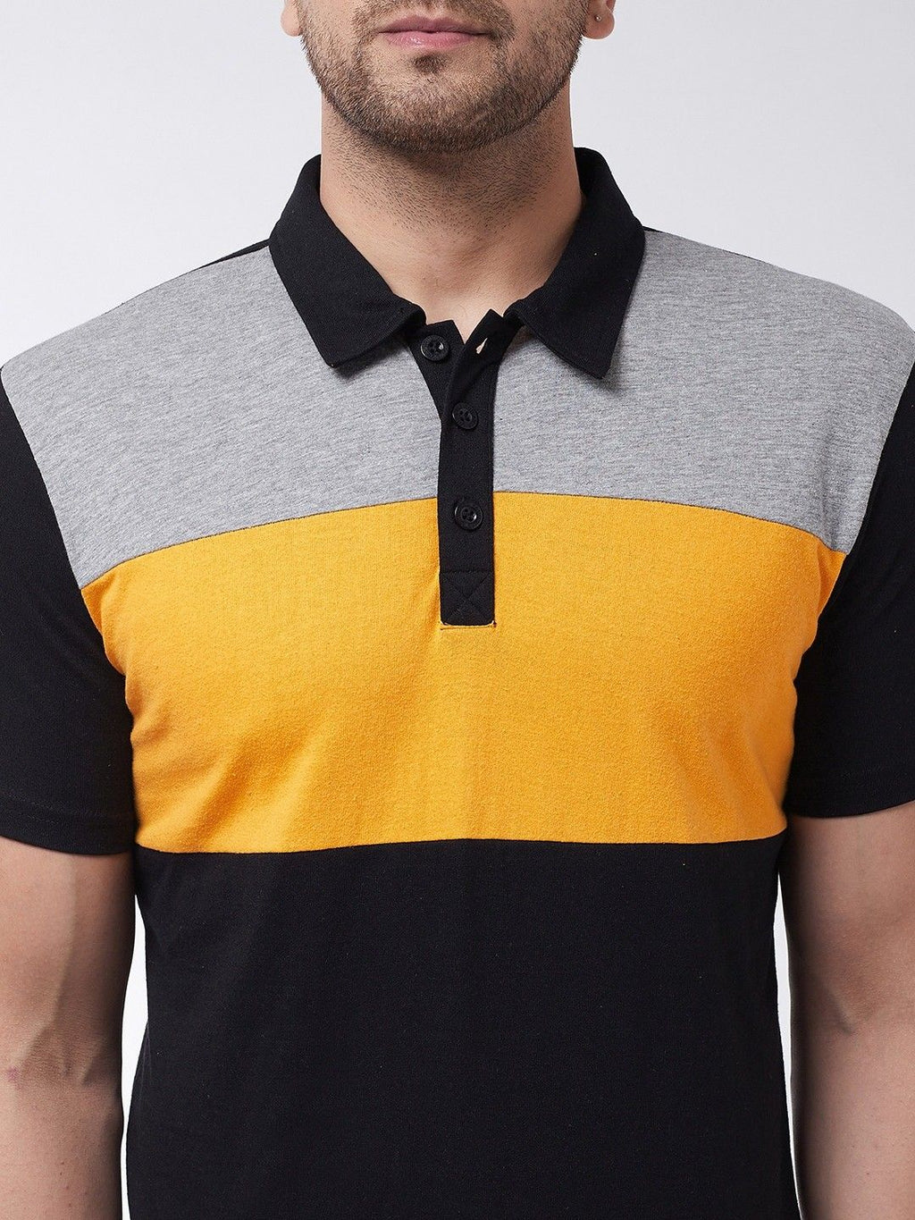 Black Grey Men Cotton Knit Polo T-Shirt