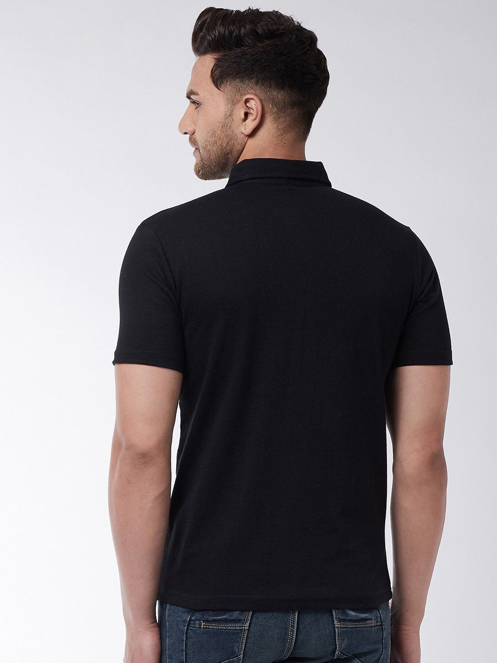 Yellow Black Color Block Cotton Knit Polo T-Shirt