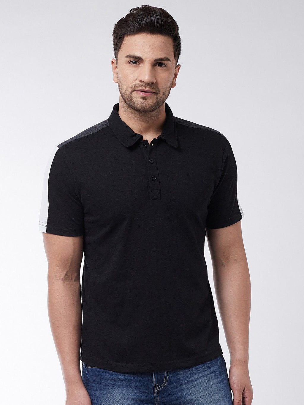 Black White Color Block Polo T-Shirt