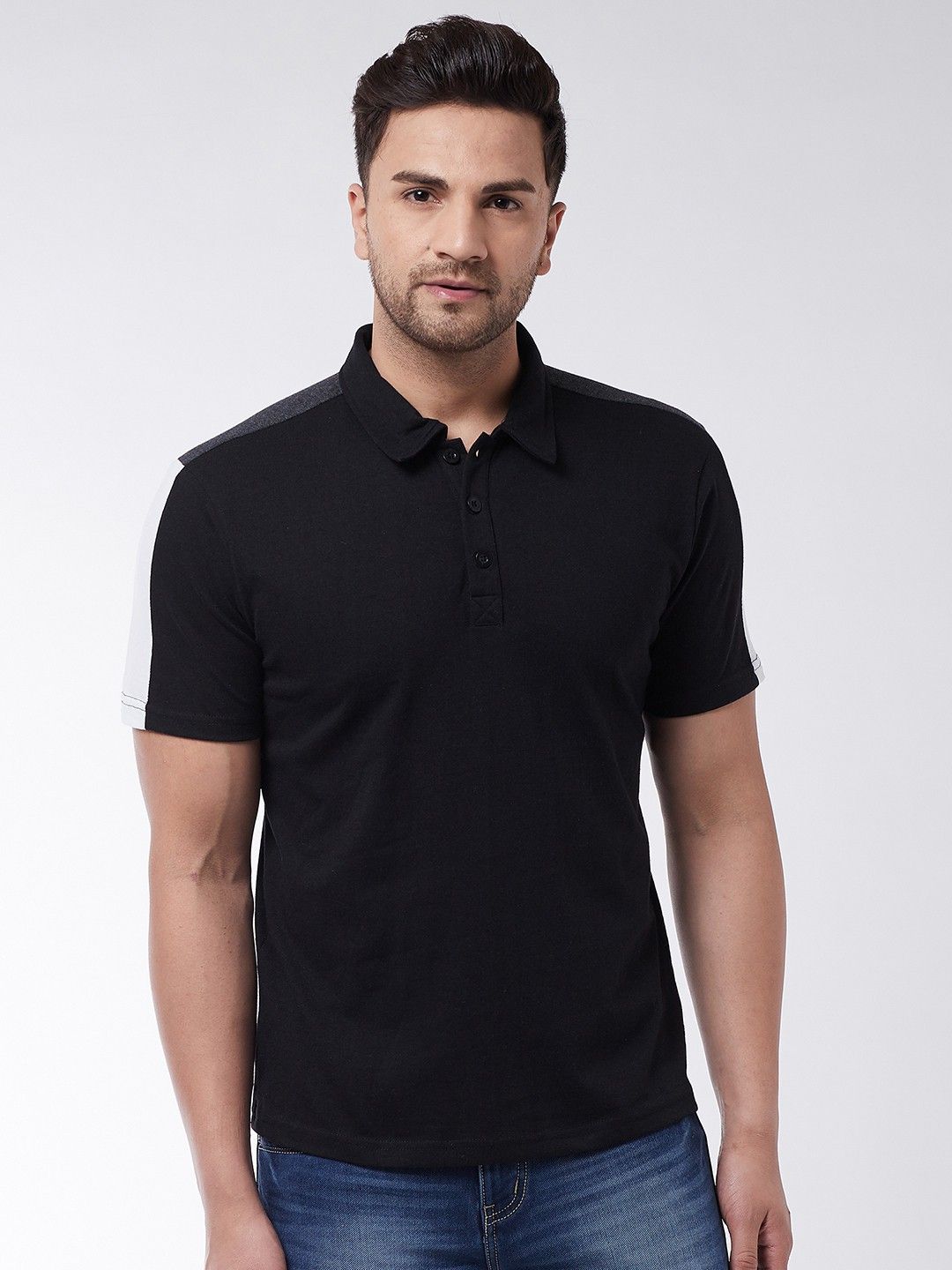 Black White Color Block Polo T-Shirt
