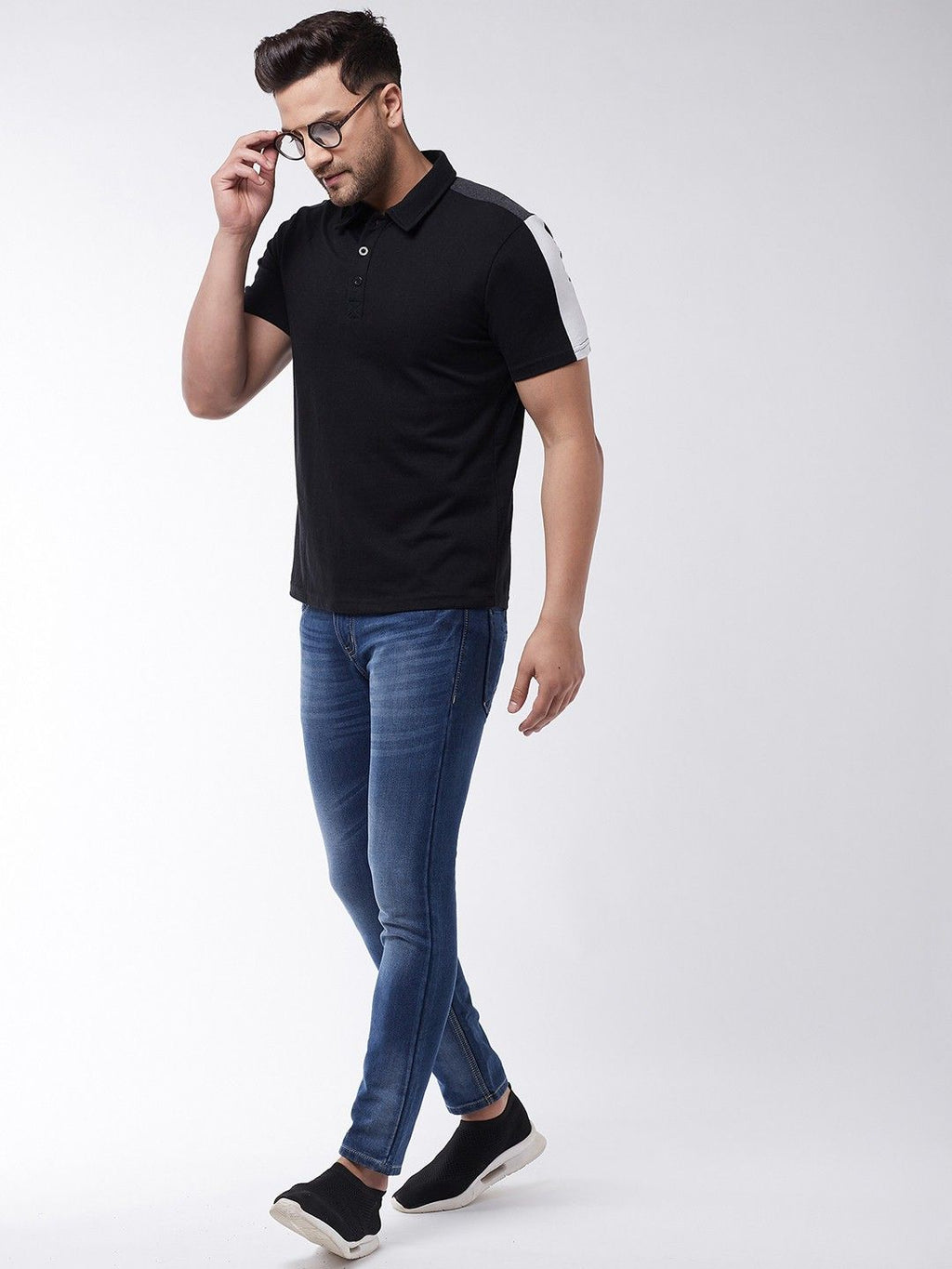 Black White Color Block Polo T-Shirt