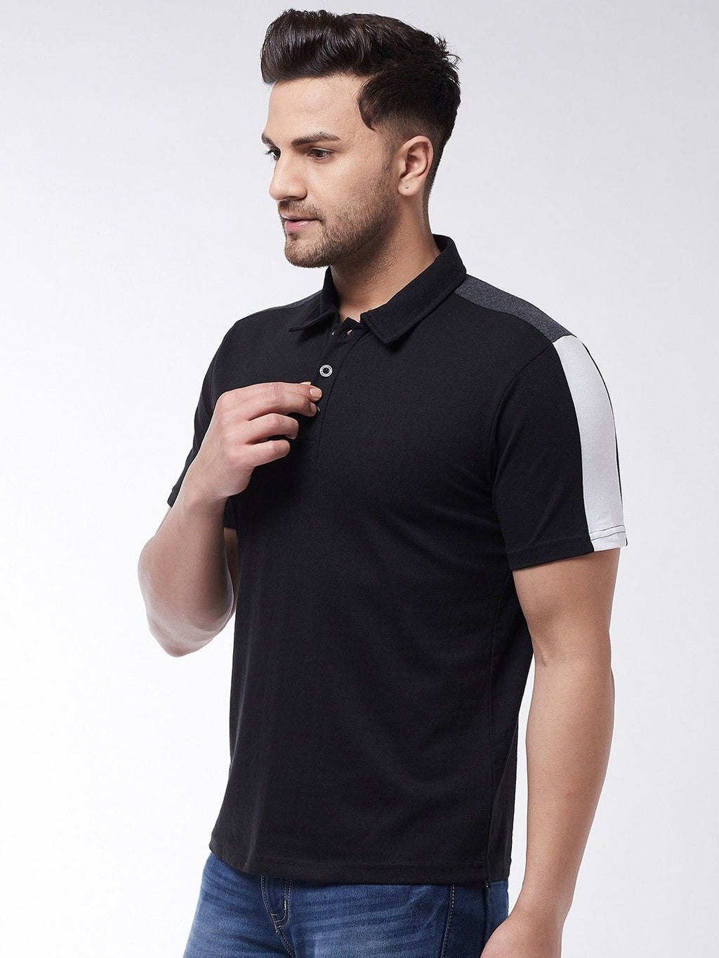 Black White Color Block Polo T-Shirt