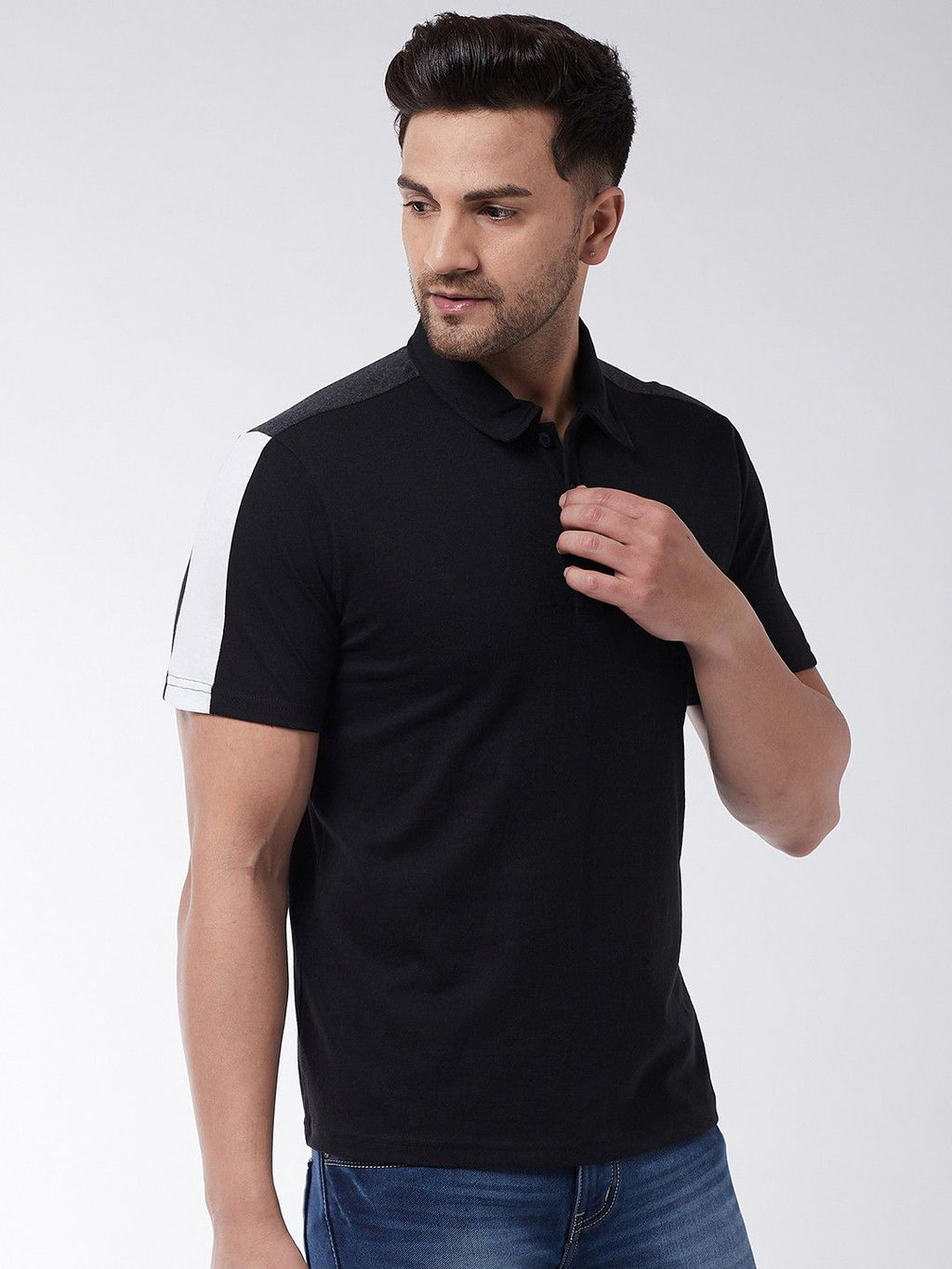 Black White Color Block Polo T-Shirt