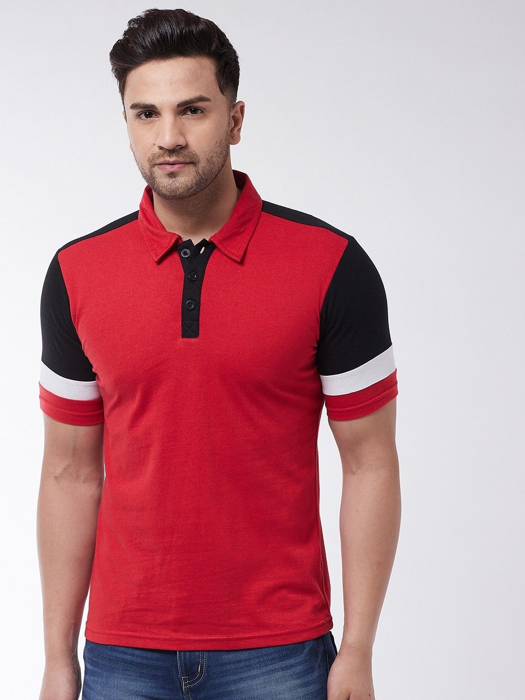 Red Men Color Blocked Cotton Polo T-Shirt