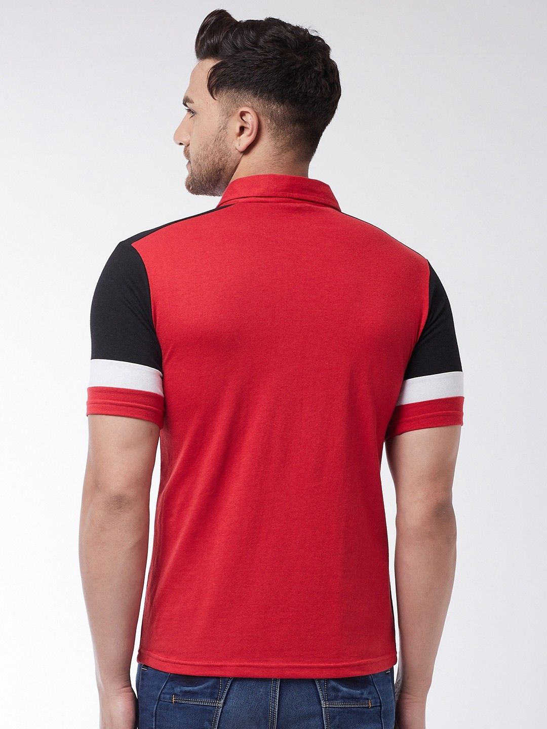 Red Men Color Blocked Cotton Polo T-Shirt