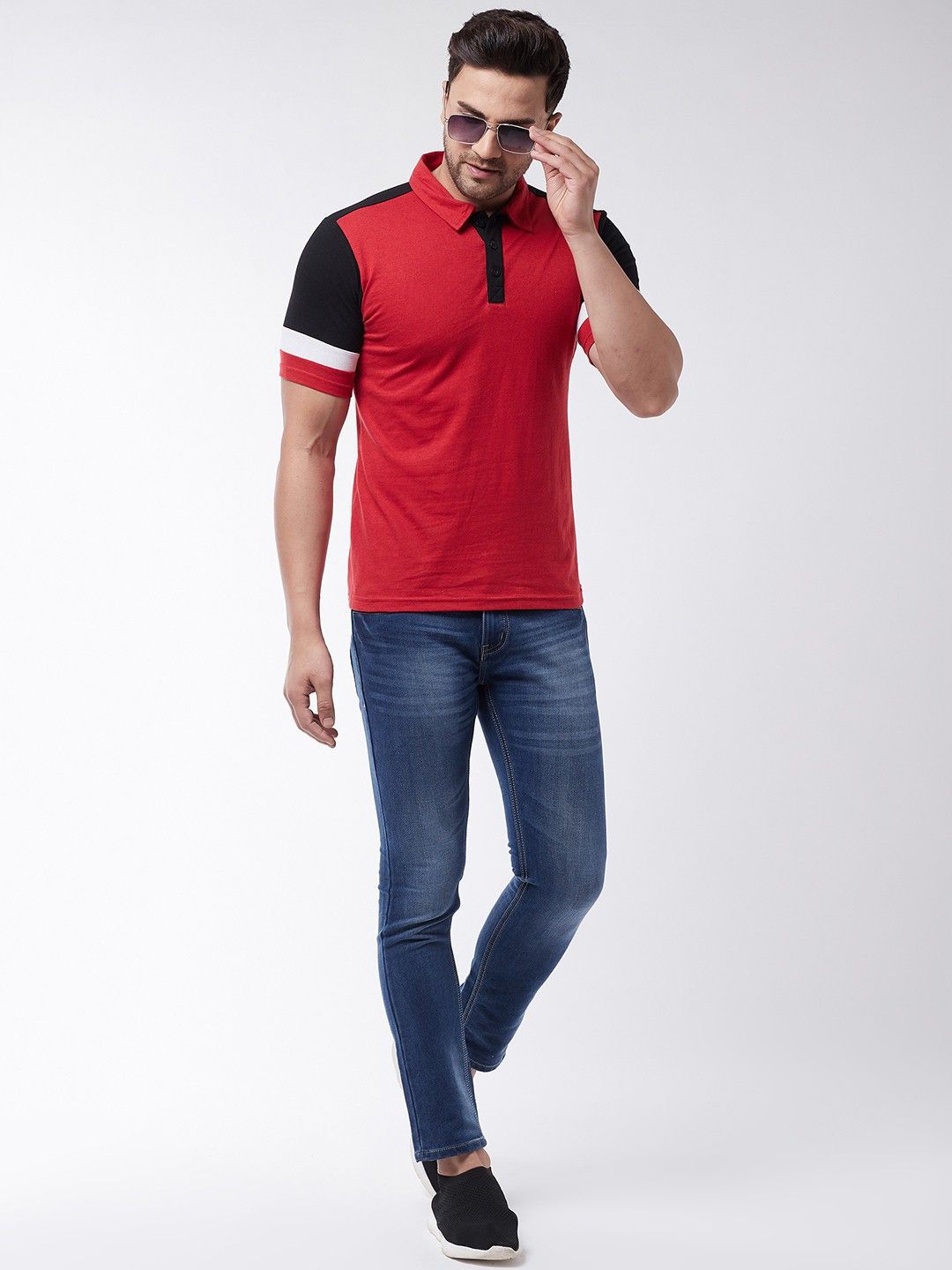 Red Men Color Blocked Cotton Polo T-Shirt