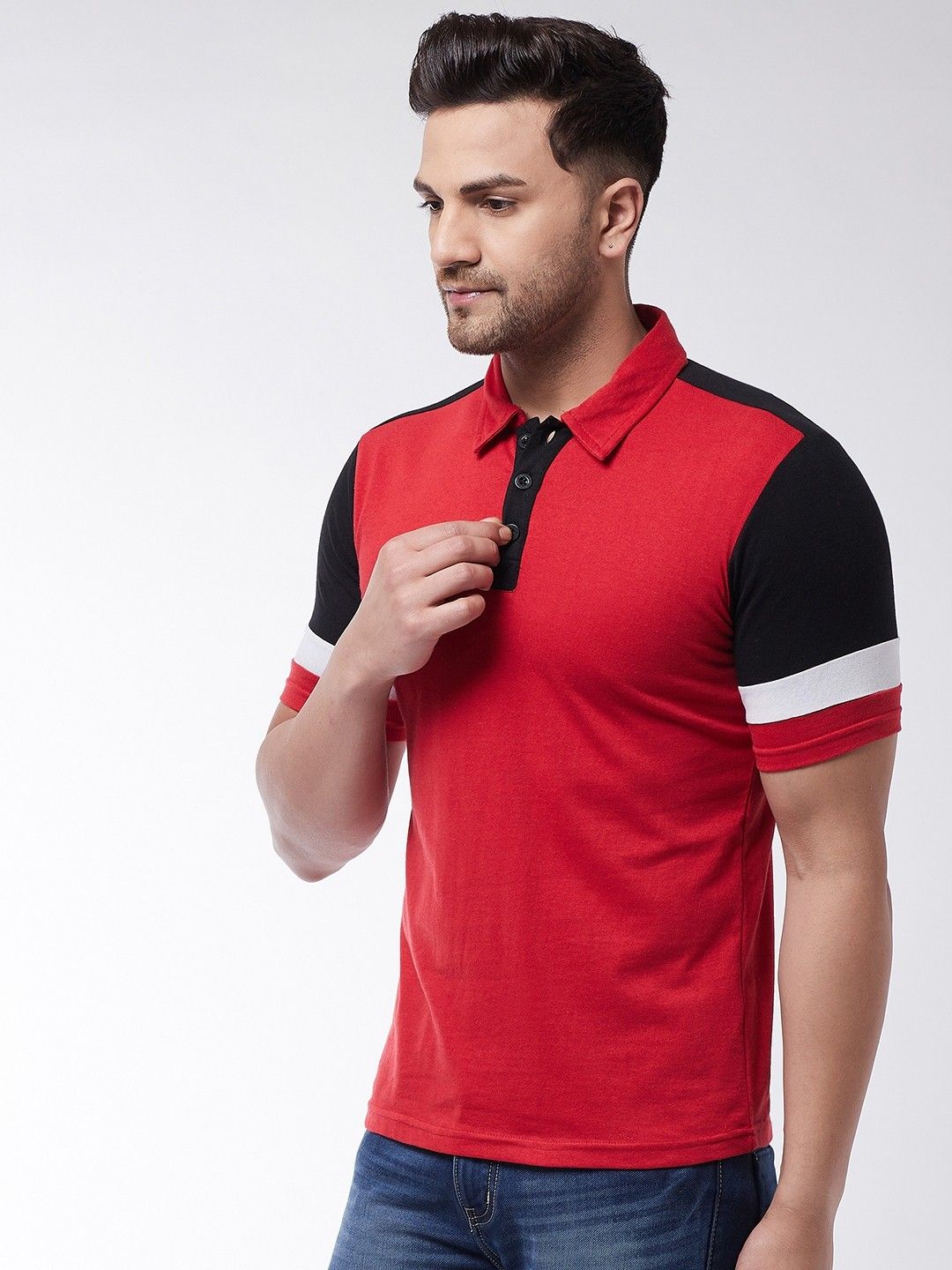 Red Men Color Blocked Cotton Polo T-Shirt
