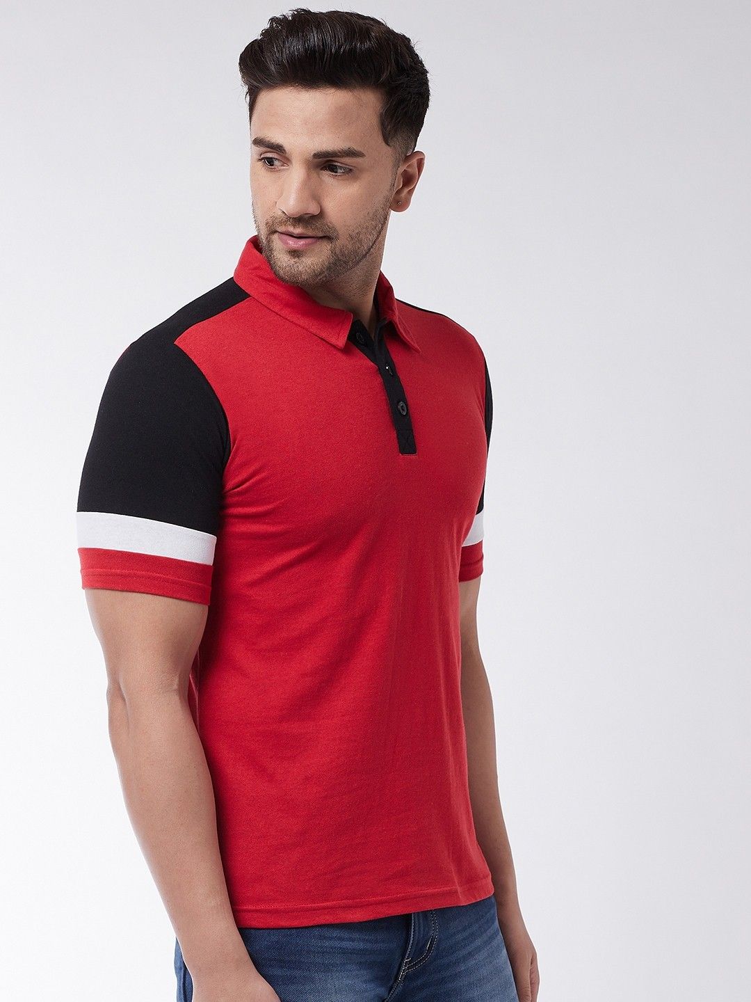 Red Men Color Blocked Cotton Polo T-Shirt