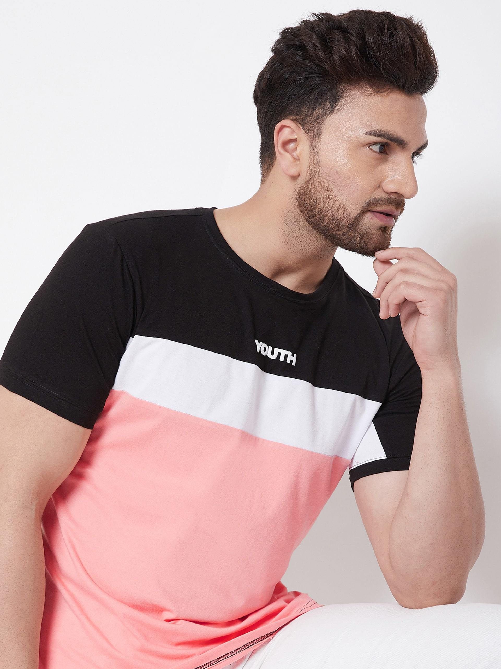 Pink Round Neck Color Blocked T-Shirt