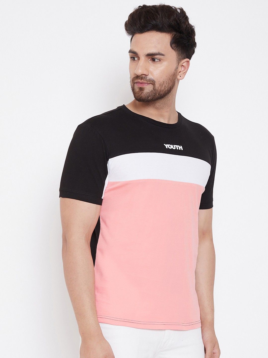 Pink Round Neck Color Blocked T-Shirt