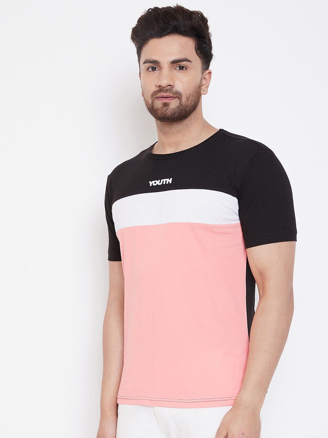 Pink Round Neck Color Blocked T-Shirt