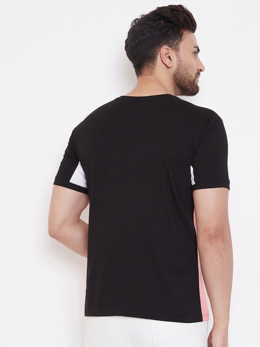 Pink Round Neck Color Blocked T-Shirt