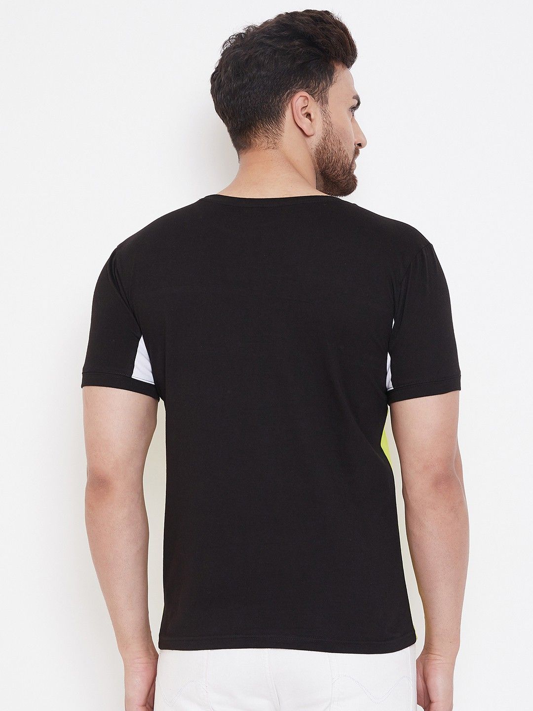 Green Color Blocked Round Neck T-Shirt