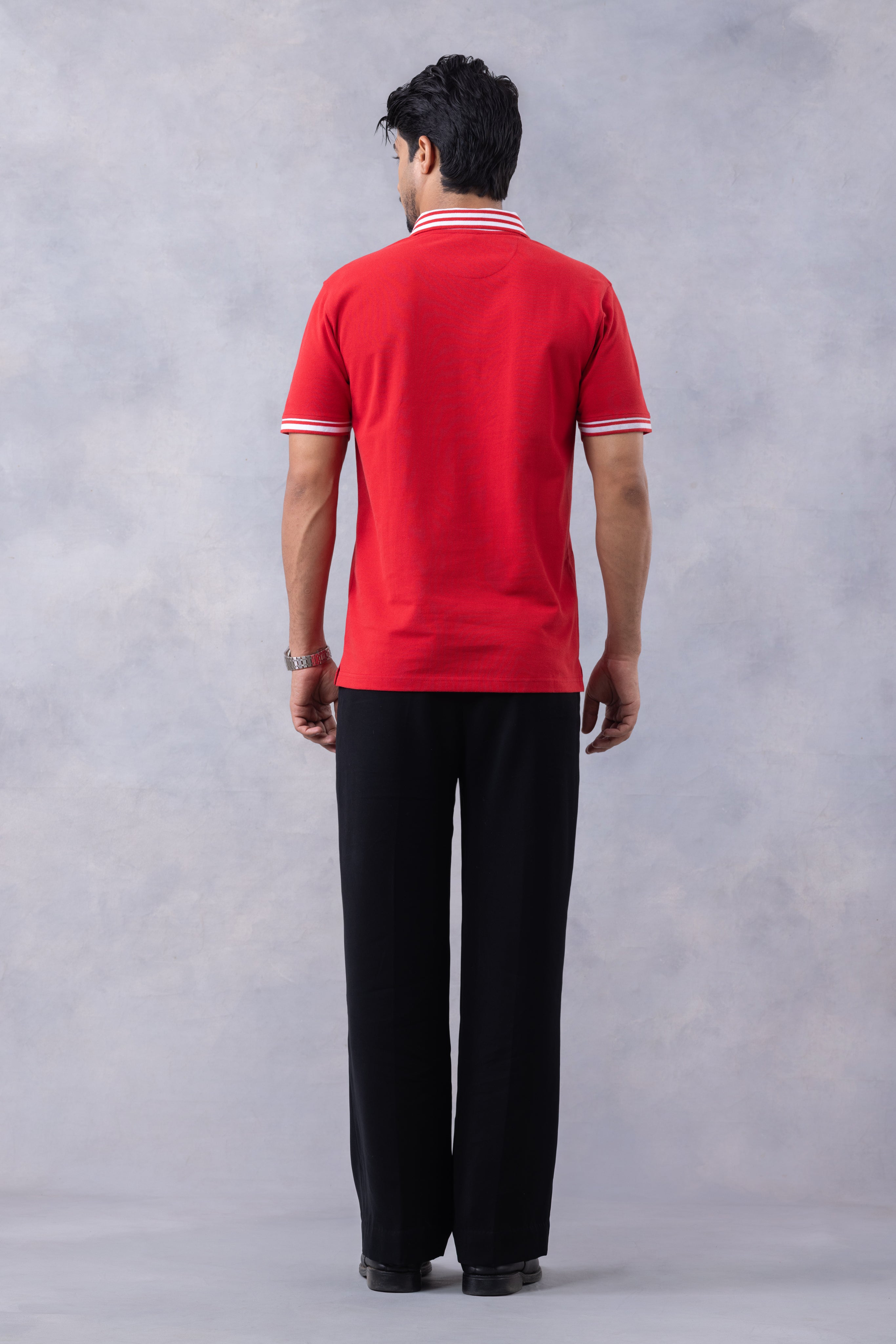 Red Self Design Pique Zipper Polo T-Shirt