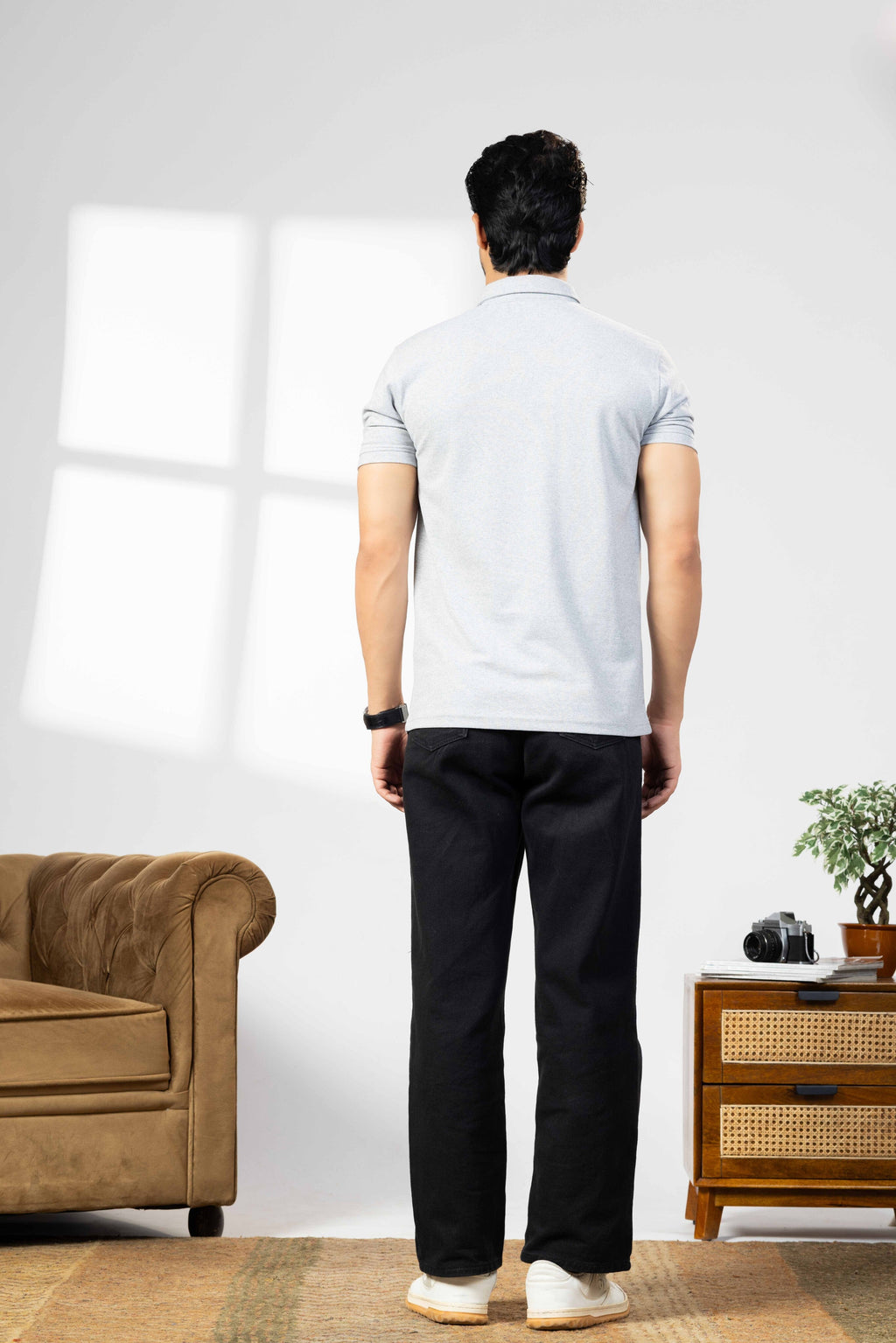 Grey Melange Cotton Half Sleeve  Polo T-Shirt with Collar