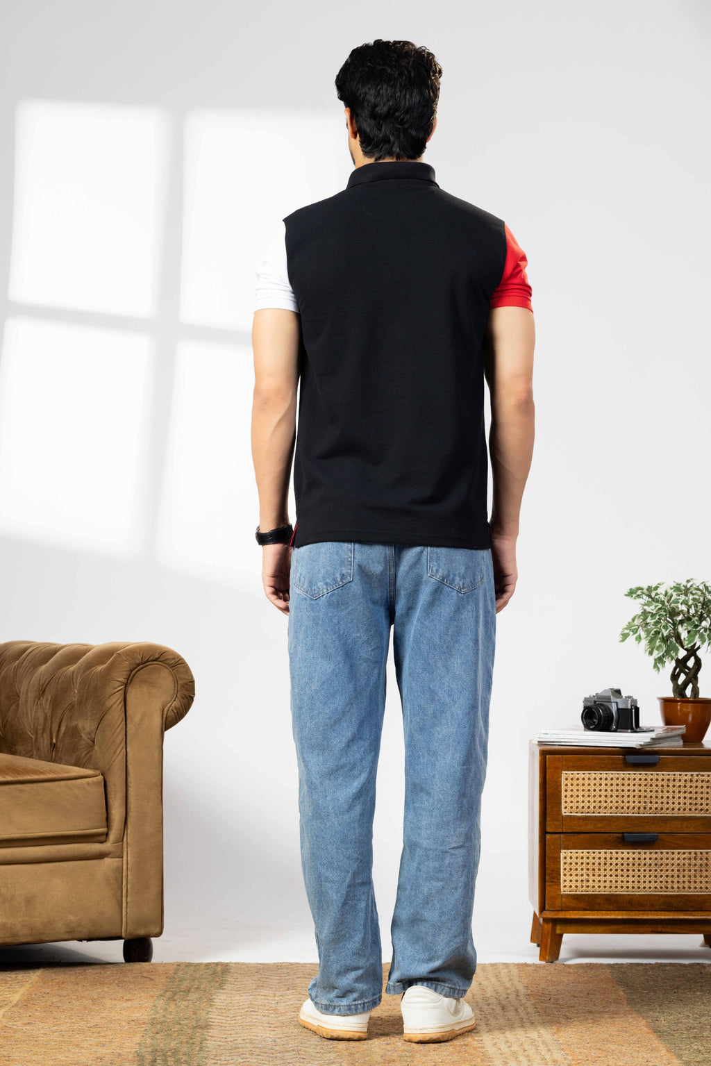 Black Cotton Half Sleeve Printed Polo T-Shirt with Collar