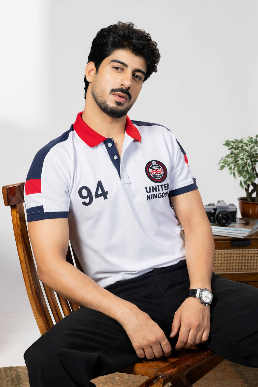 White Cotton Half Sleeve Printed Polo T-Shirt with Collar