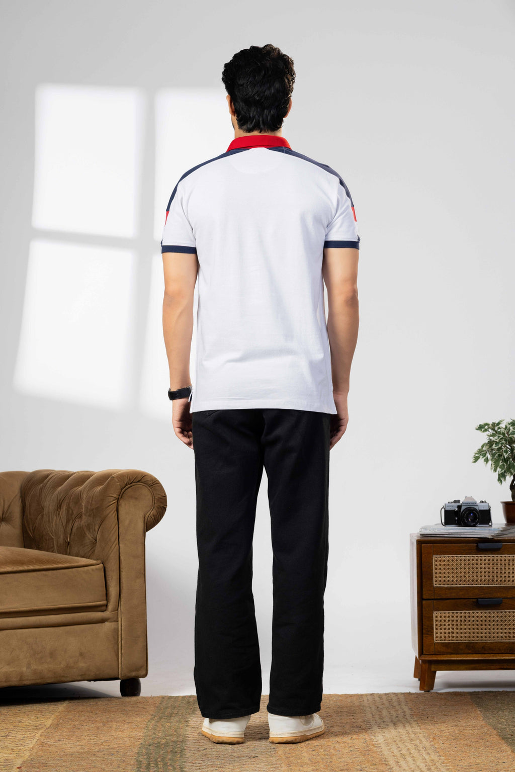 White Cotton Half Sleeve Printed Polo T-Shirt with Collar