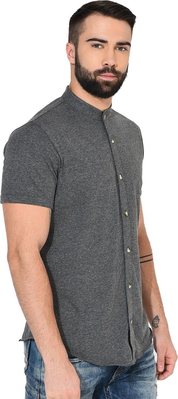 Anthra Men Mandarin Collar Solid Shirt
